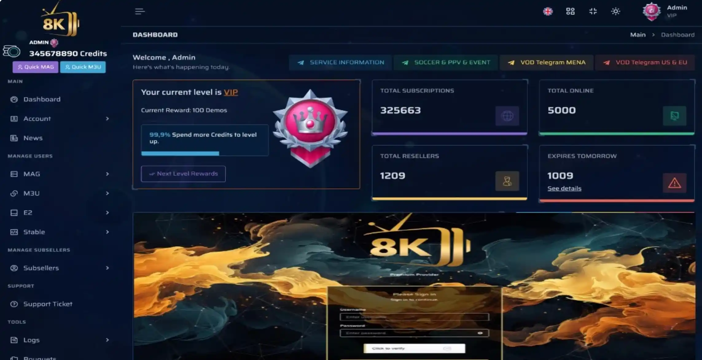 Panel Revendeur IPTV MonCodeTV - Interface de gestion professionnelle